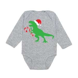Santa Dino Christmas Long Sleeve Bodysuit - Gray