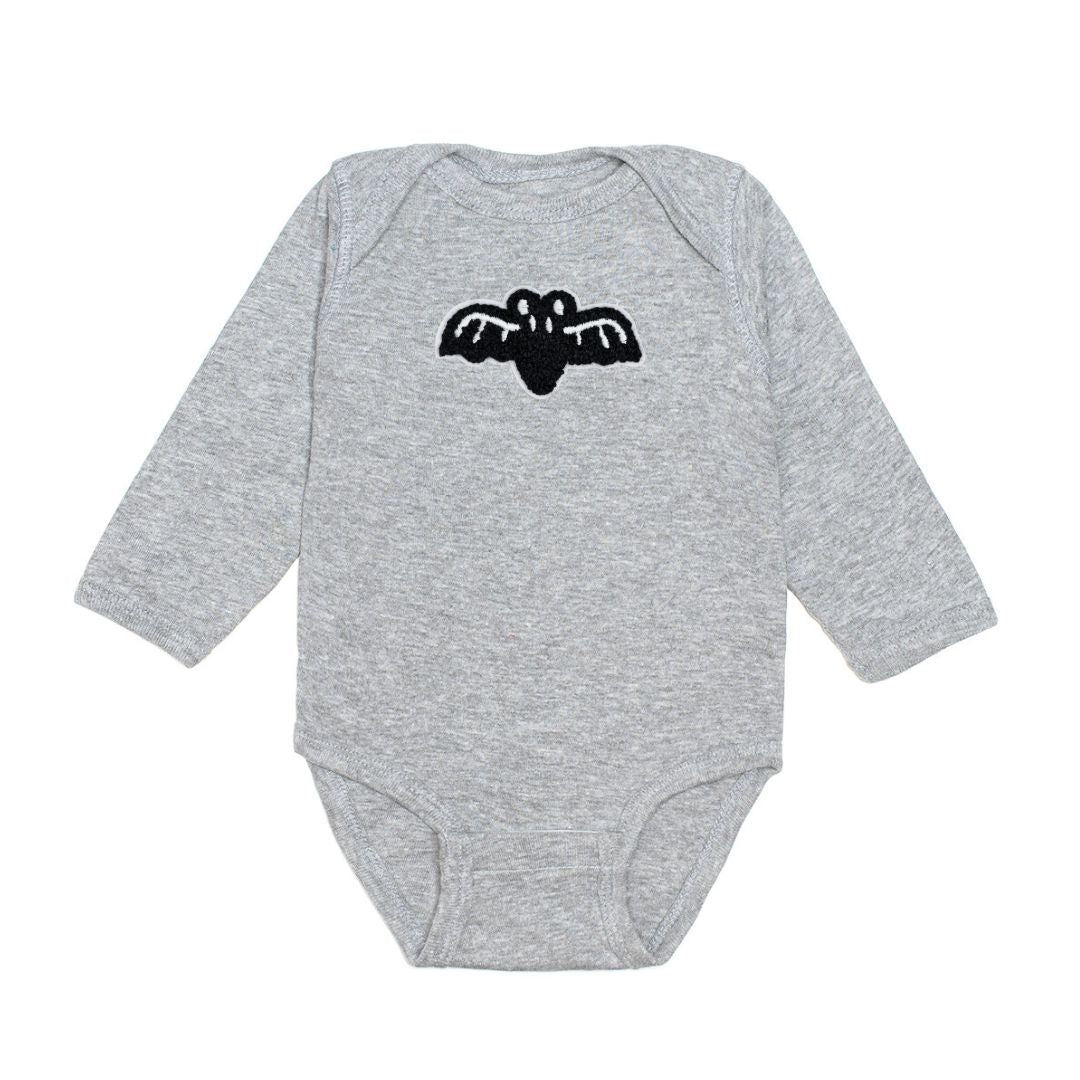 Bat Patch Halloween Long Sleeve Bodysuit - Gray