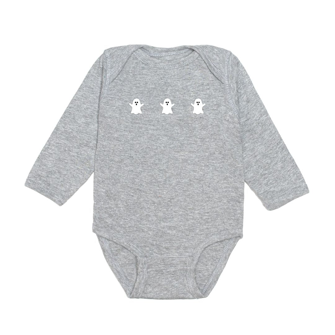 Ghost Halloween Long Sleeve Bodysuit - Gray