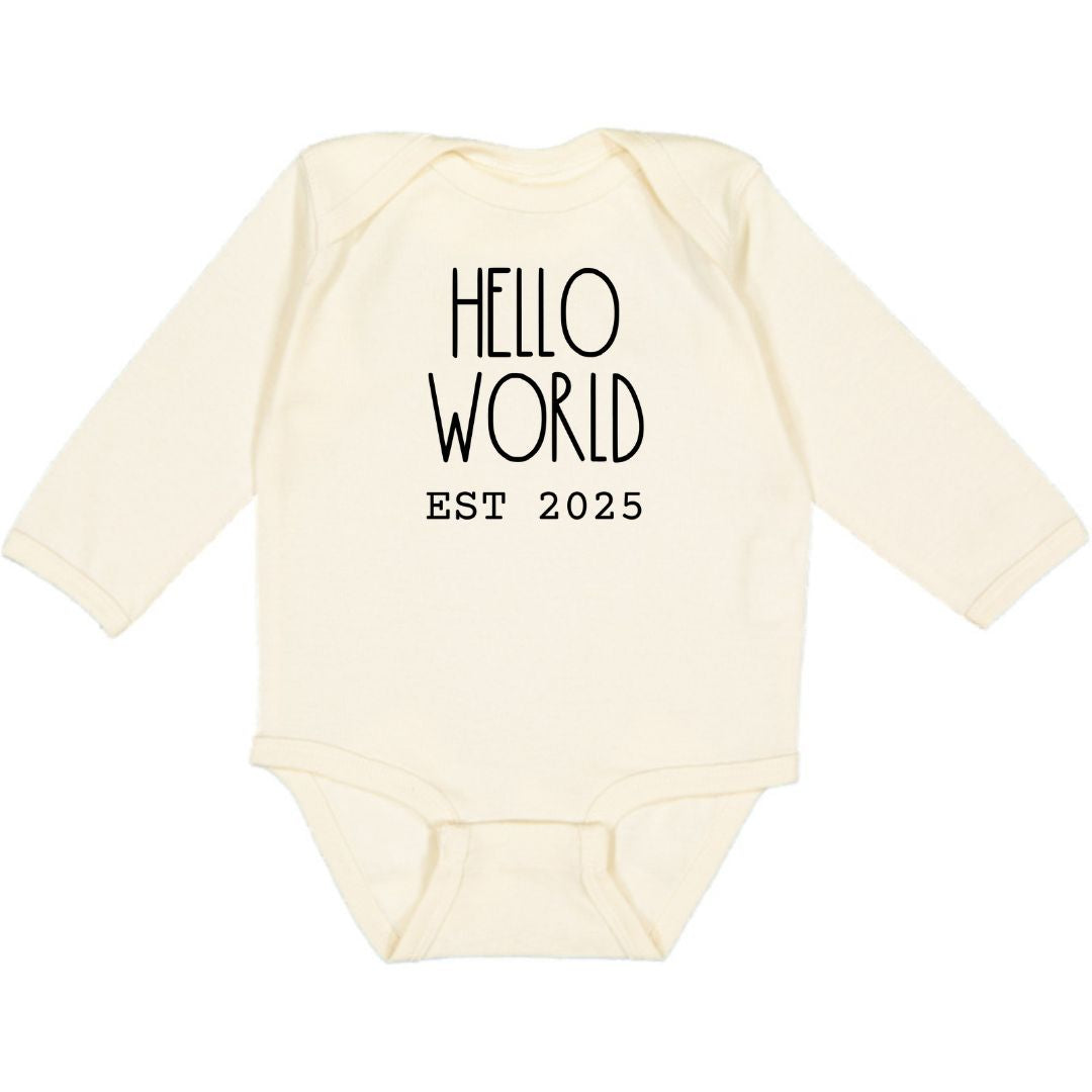 Hello World Est 2025 Long Sleeve Bodysuit - Natural
