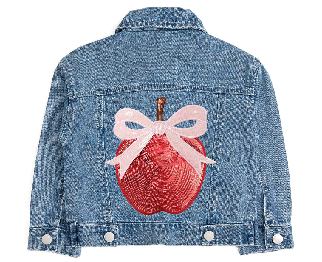 Apple Bow Sequin Patch Denim Jacket