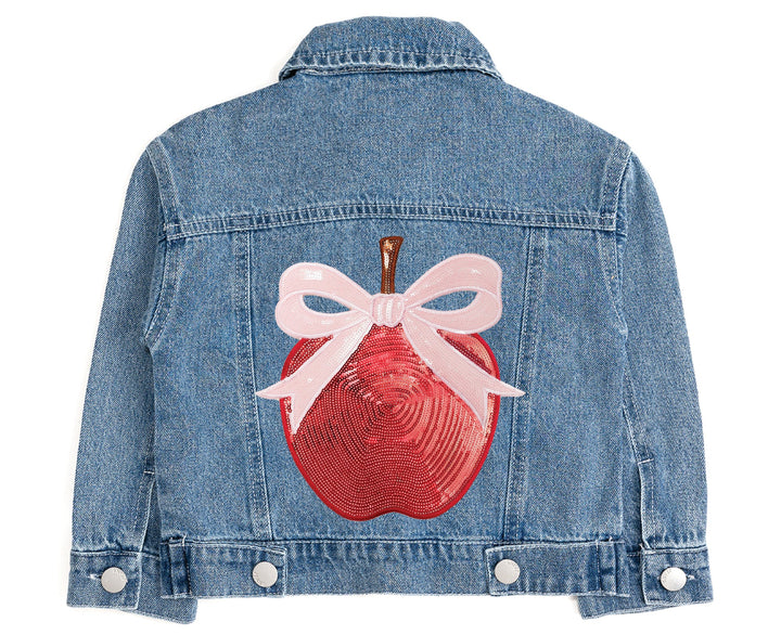 Apple Bow Sequin Patch Denim Jacket