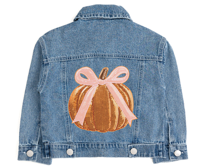 Coquette Pumpkin Sequin Patch Denim Jacket
