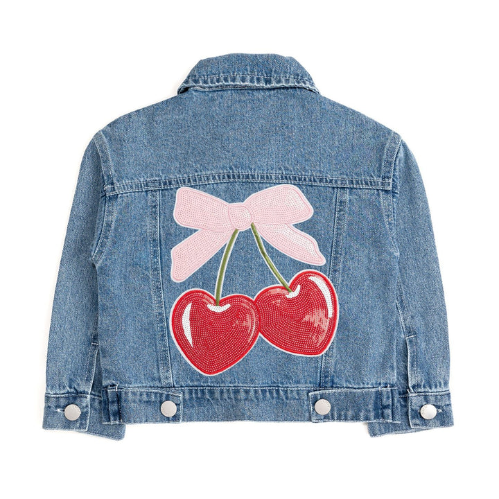 Cherry Sequin Patch Denim Jacket