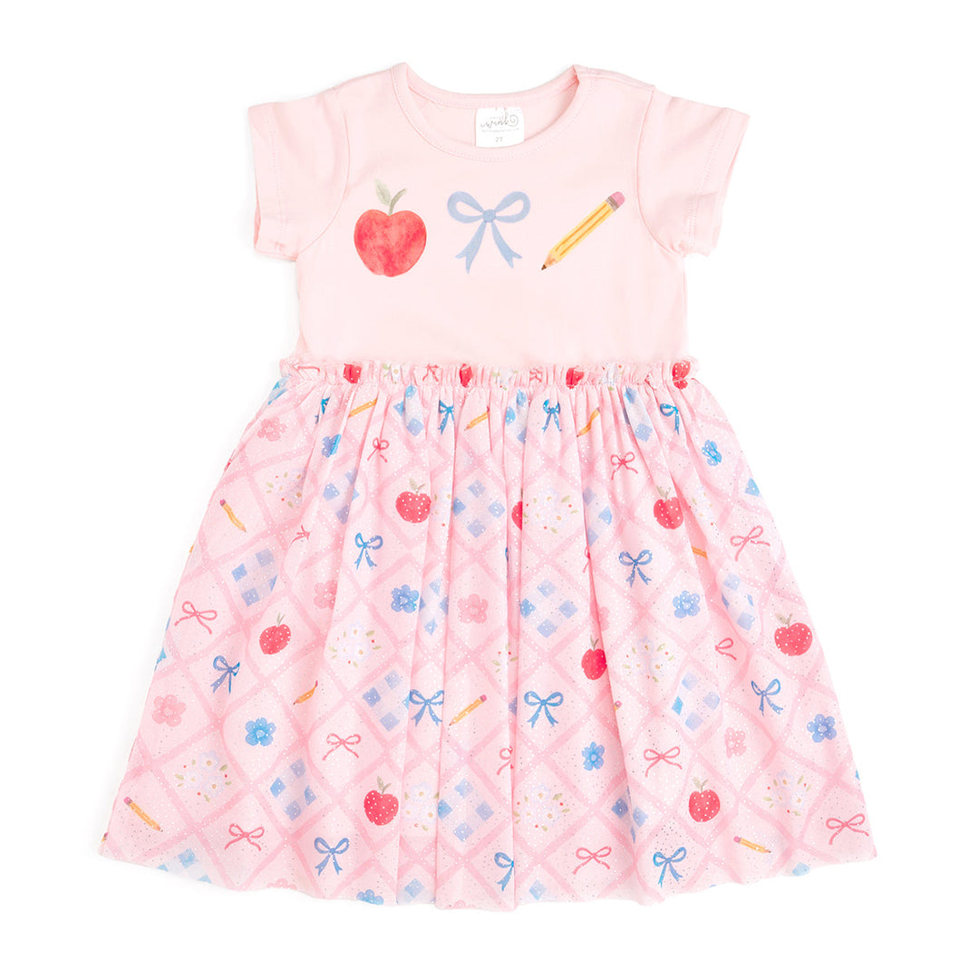 Back To School Trellis Short Sleeve Tutu Dress