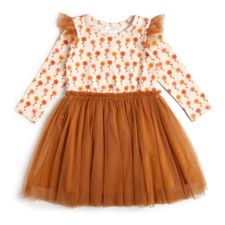 Cinnamon Floral Long Sleeve Tutu Dress