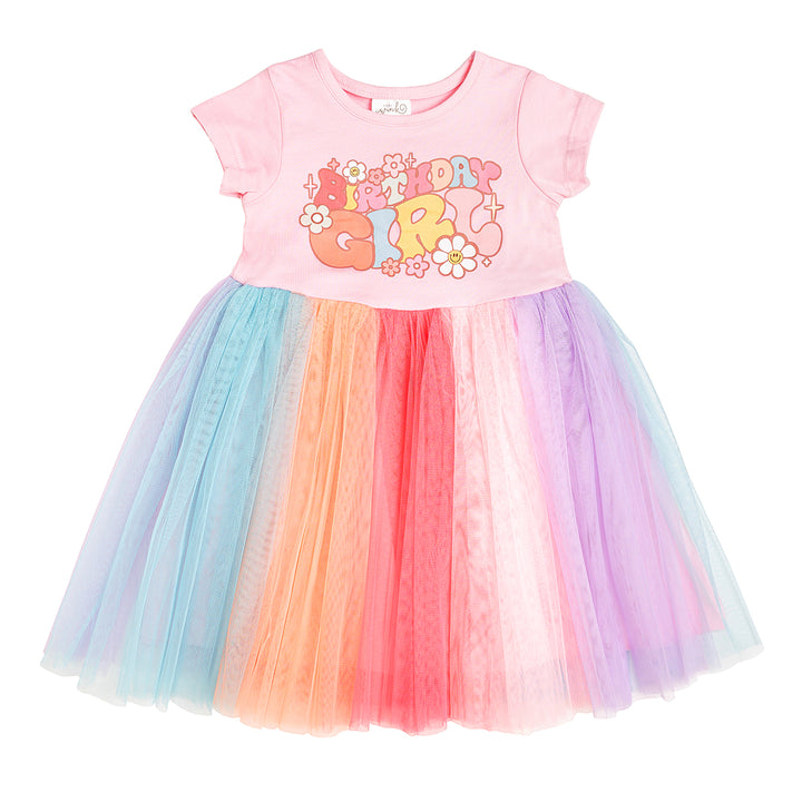 Groovy Birthday Girl Short Sleeve Tutu Dress