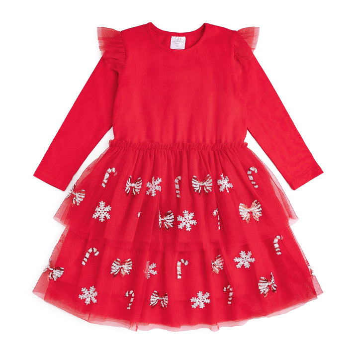Peppermint Swirl Sequin Christmas Long Sleeve Tutu Dress