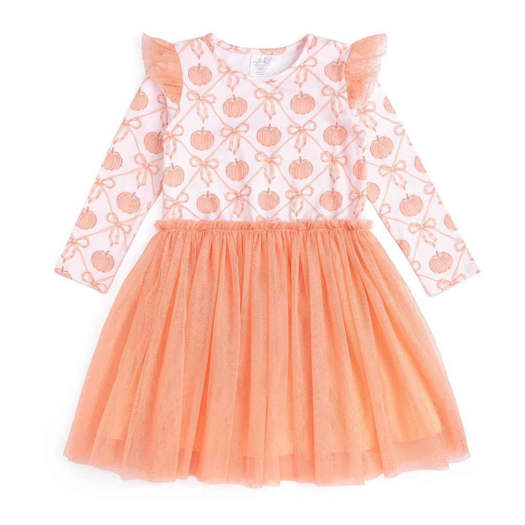 Pumpkin Bow Trellis Long Sleeve Tutu Dress