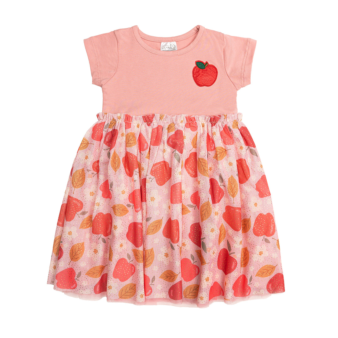Apple Print & Sequin Short Sleeve Tutu Dress