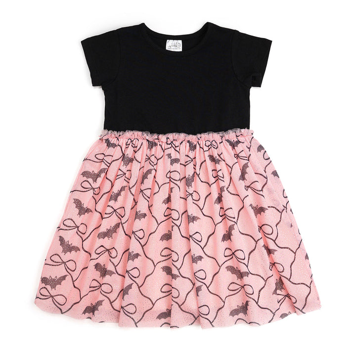 Bat Trellis Halloween Short Sleeve Tutu Dress