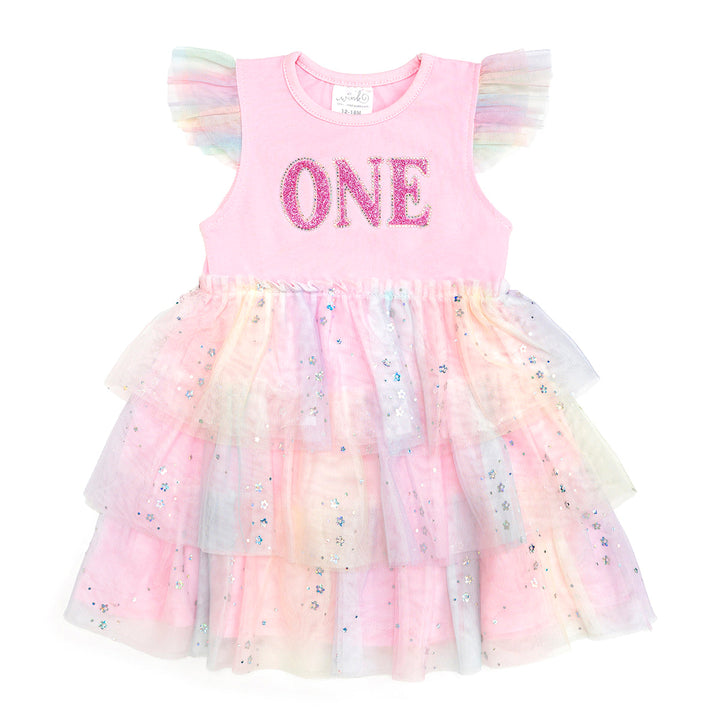 First Birthday Girl Fairy Dust Short Sleeve Tutu Dress