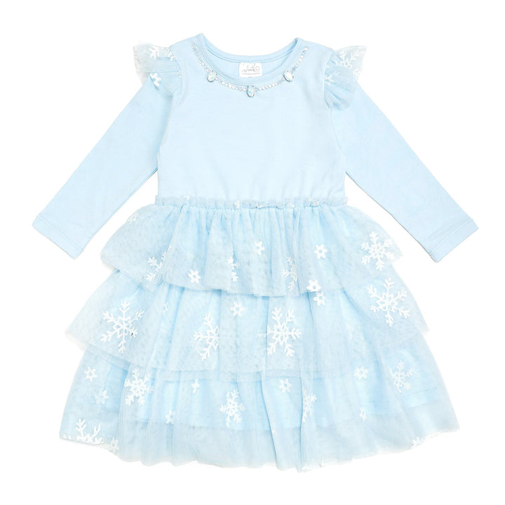 Glitter Snowflake Long Sleeve Tutu Dress