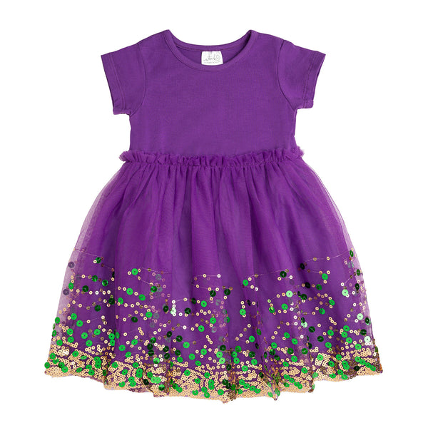 open lace back dress Sweet Wink Little Girls Mardi Gras Confetti Short Sleeve Tutu Dress - Purple