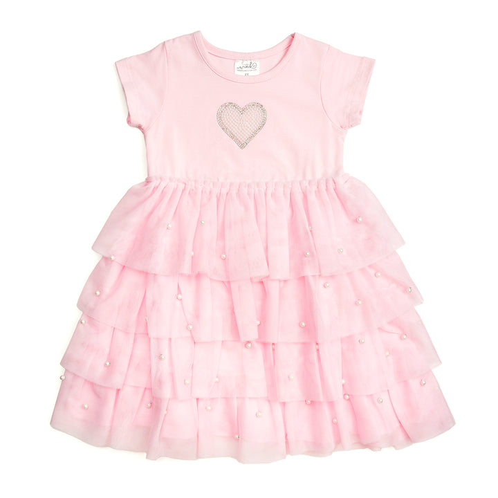 Pearl Heart Tiered Short Sleeve Tutu Dress