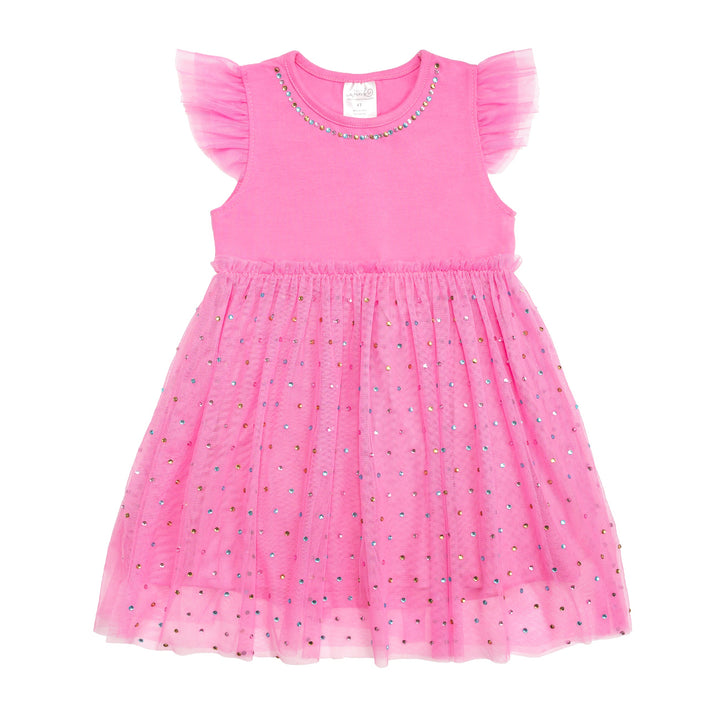 Raspberry Rhinestone Short Sleeve Tutu Dress