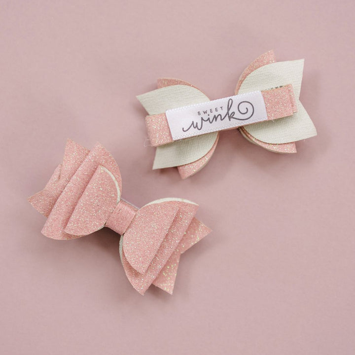 Blush Glitter Bow Clip Set