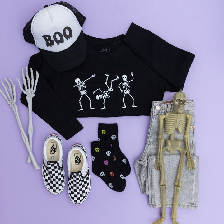 Silly Skelly Glow In The Dark Halloween Sweatshirt - Black
