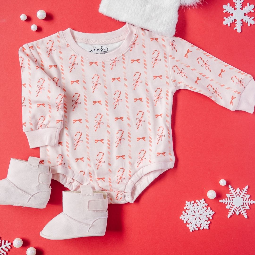 Candy Cane Lane Christmas Long Sleeve Romper - Ballet