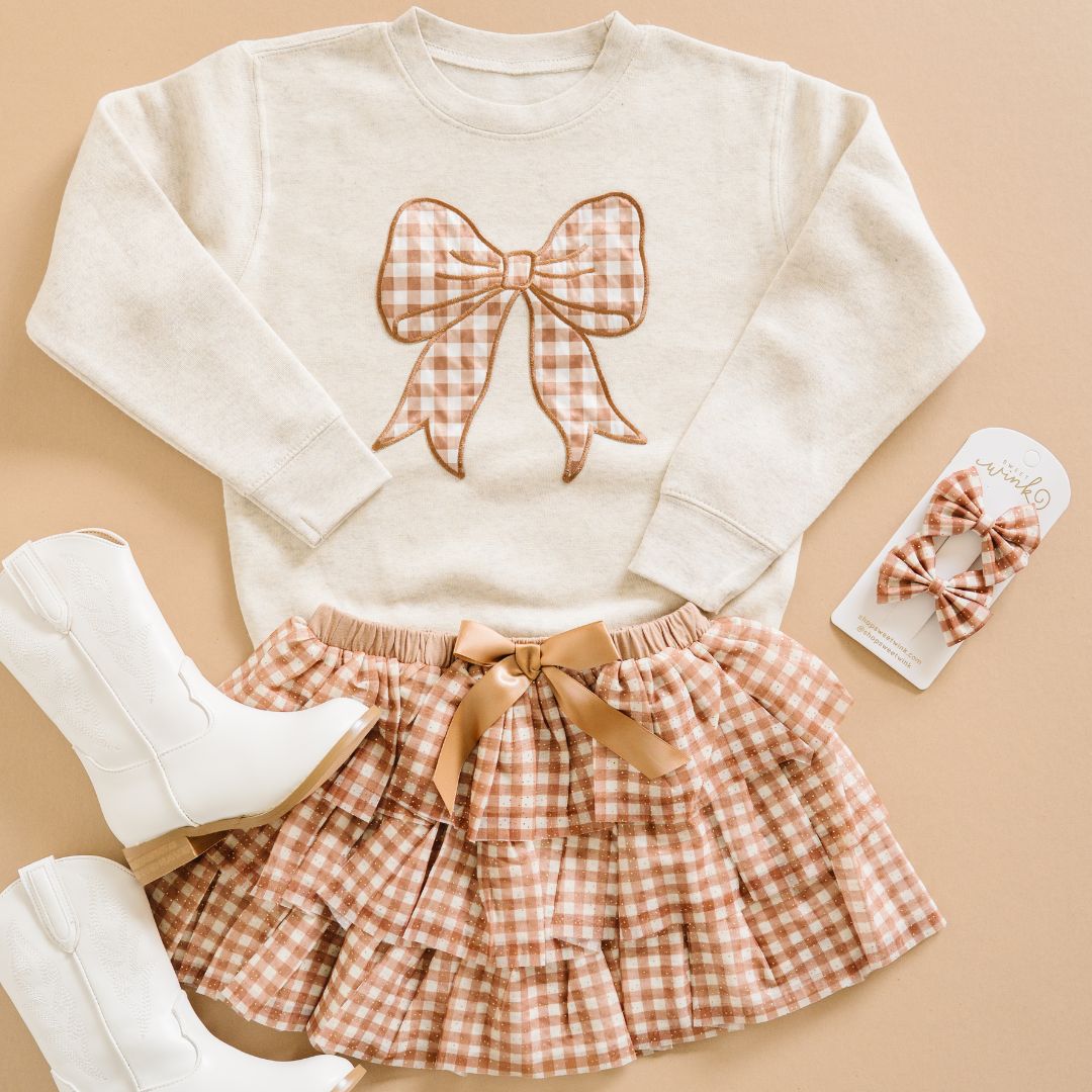 Gingham Bow Patch Sweatshirt - Natural