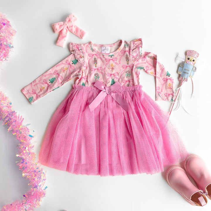 Nutcracker Trellis Christmas Long Sleeve Tutu Dress