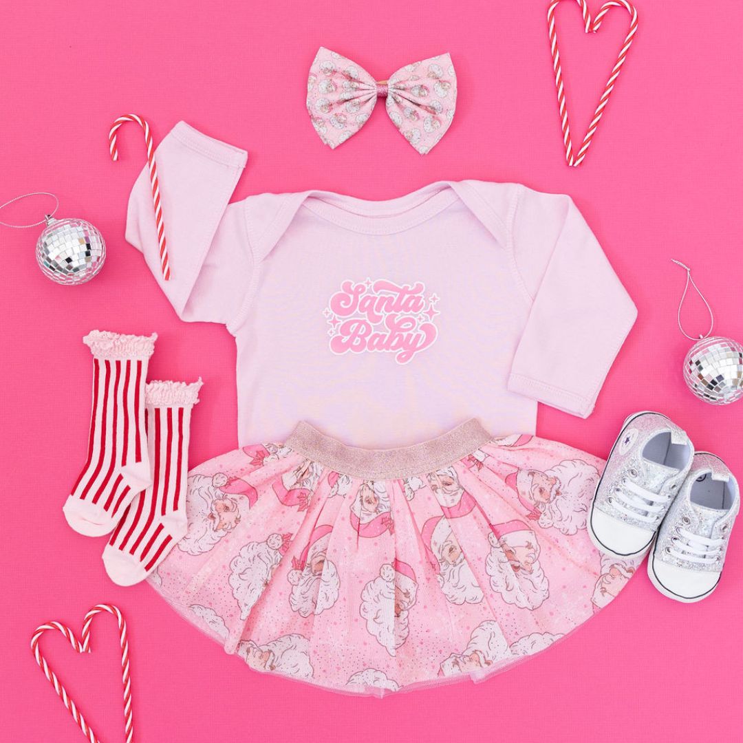 Santa Baby Christmas Long Sleeve Bodysuit Pink – Sweet Wink
