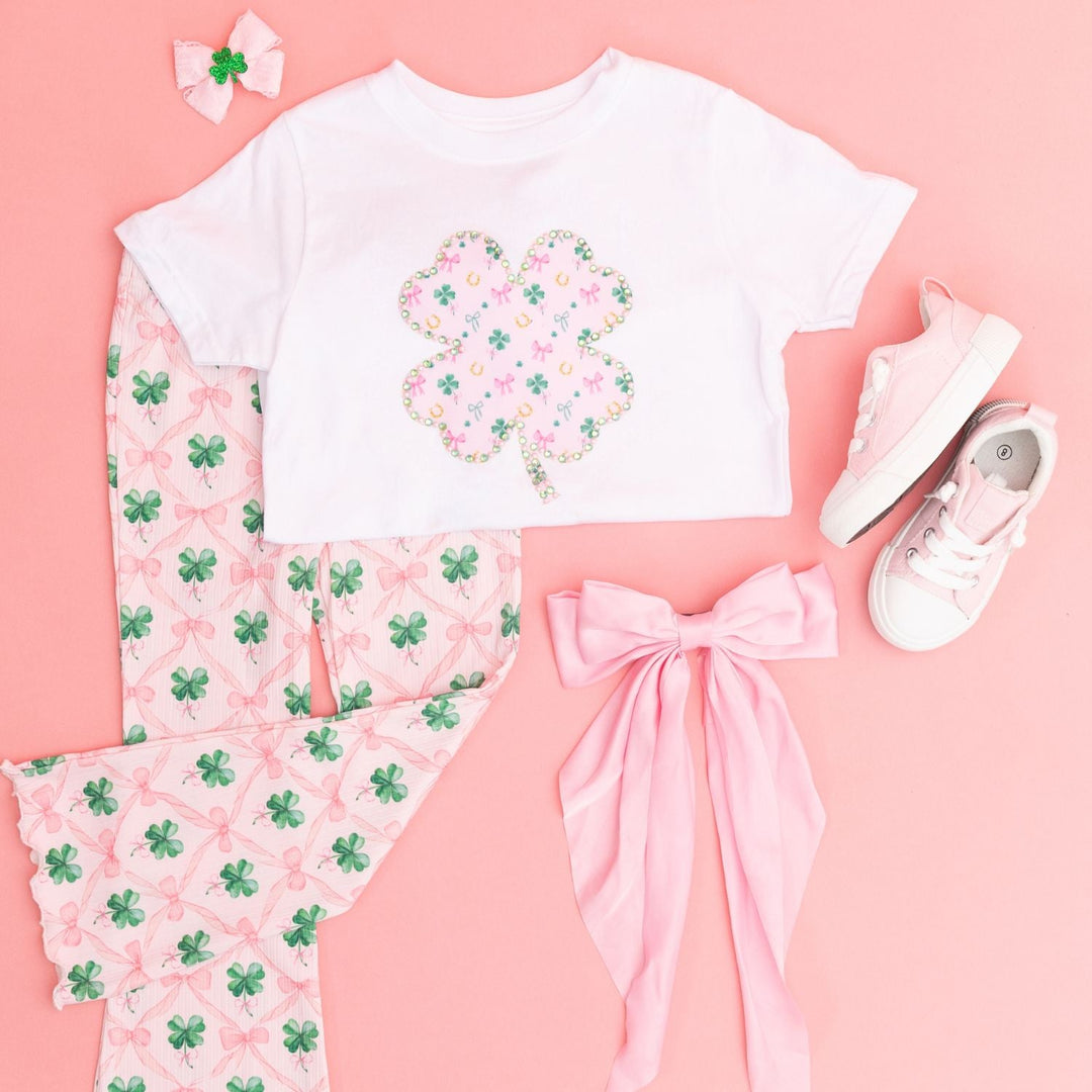 Ditsy Shamrock Patch St. Patrick's Day Short Sleeve T-Shirt - White