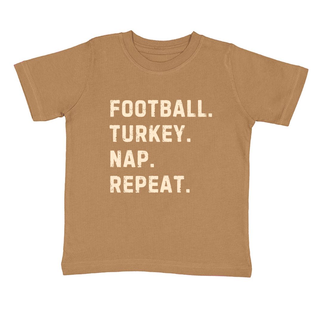 Football Turkey Nap Repeat Thanksgiving Short Sleeve T-Shirt - Mocha