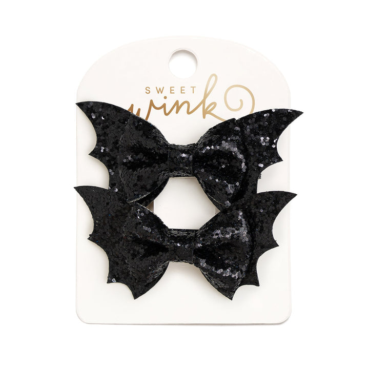 Glitter Bat Halloween Bow Clip Set