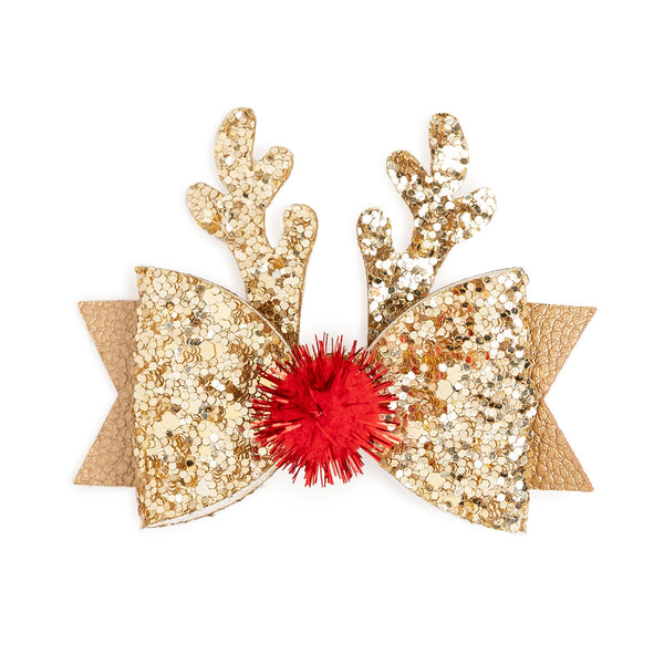 Gold Reindeer Christmas Bow Clip