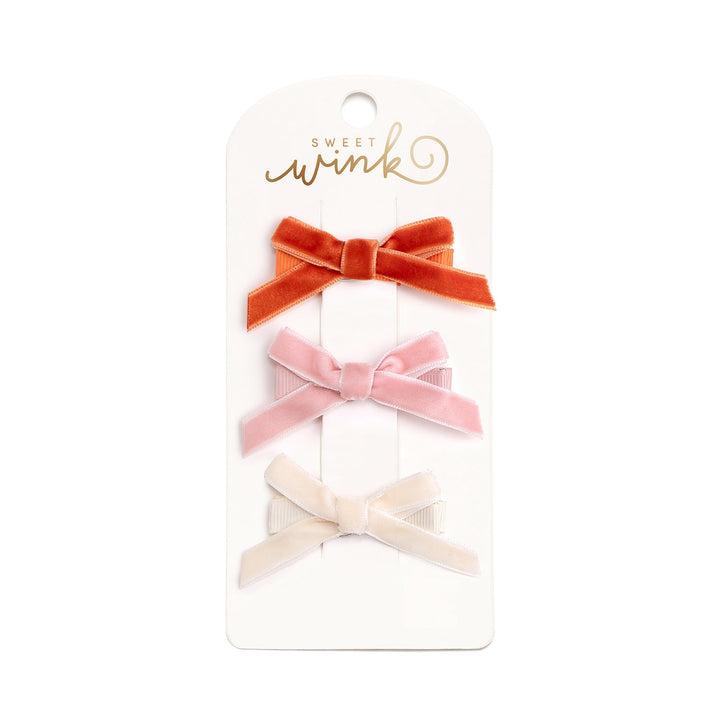 Mini Velvet Bow Clip Set