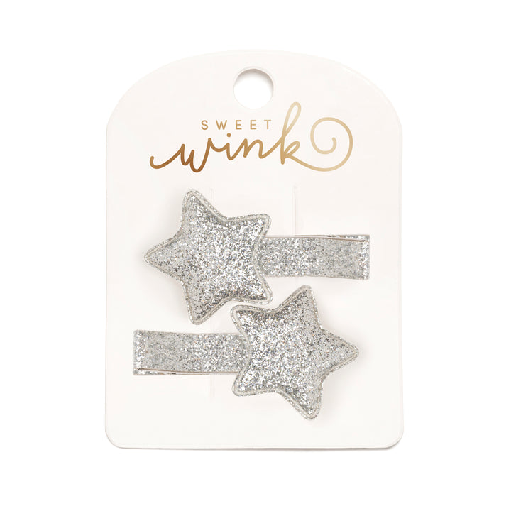 Silver Glitter Star Clip Set