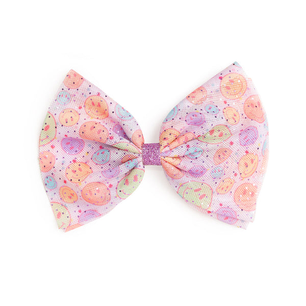 Smiley Face Tulle Bow Clip