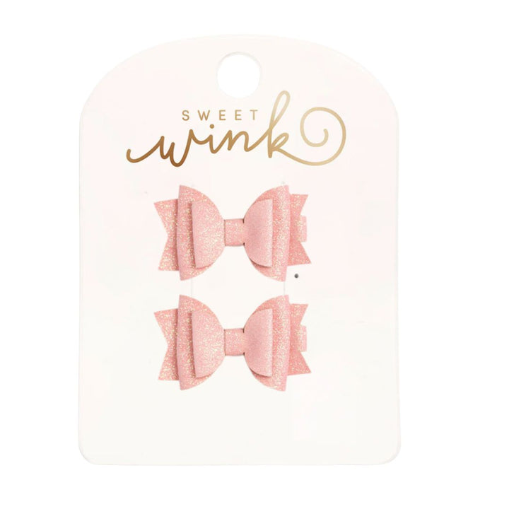 Blush Glitter Bow Clip Set