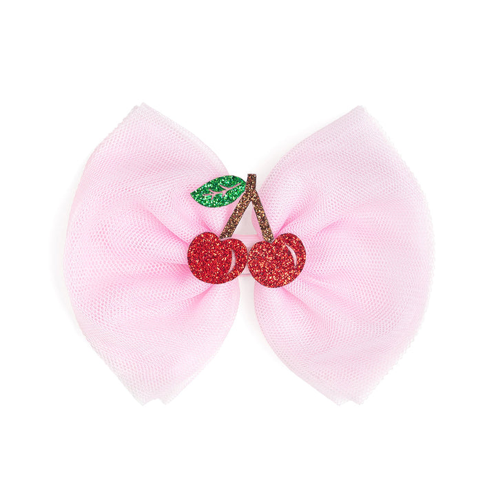 Cherry Tulle Bow Clip