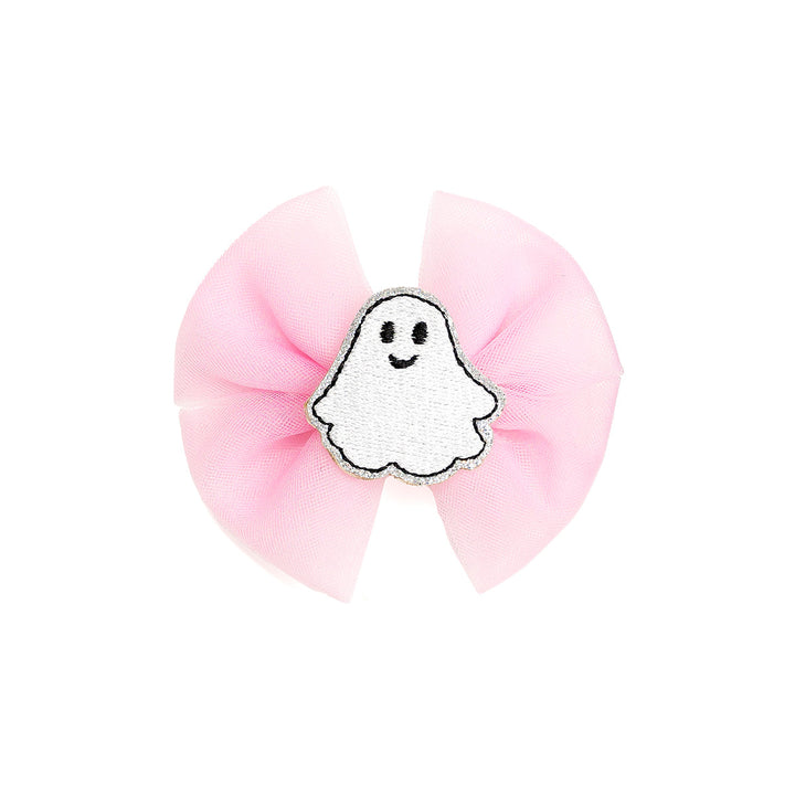 Coquette Tulle Ghost Bow Halloween Clip