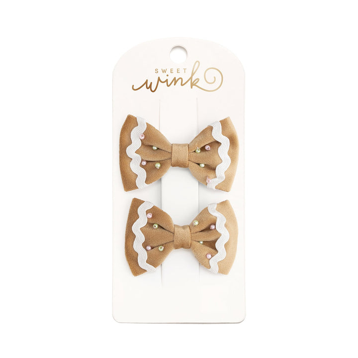Gingerbread Christmas Velvet Bow Clip Set