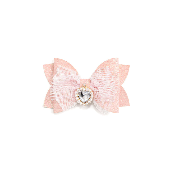 Heart Charm Glitter Bow Clip
