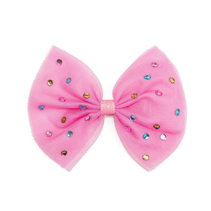 Raspberry Rhinestone Bow Clip