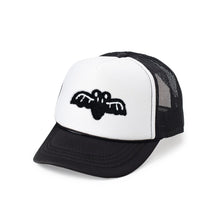 Load image into Gallery viewer, Bat Patch Halloween Trucker Hat - Black/White