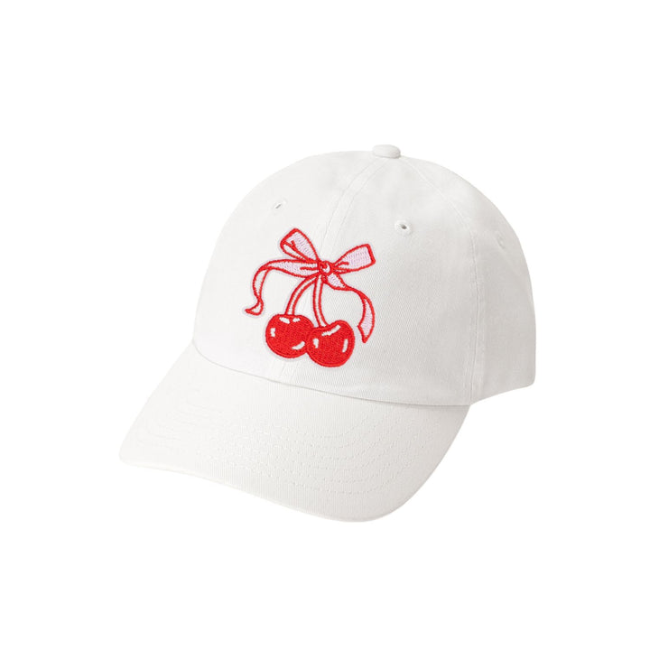 Cherry Coquette Patch Baseball Hat - White