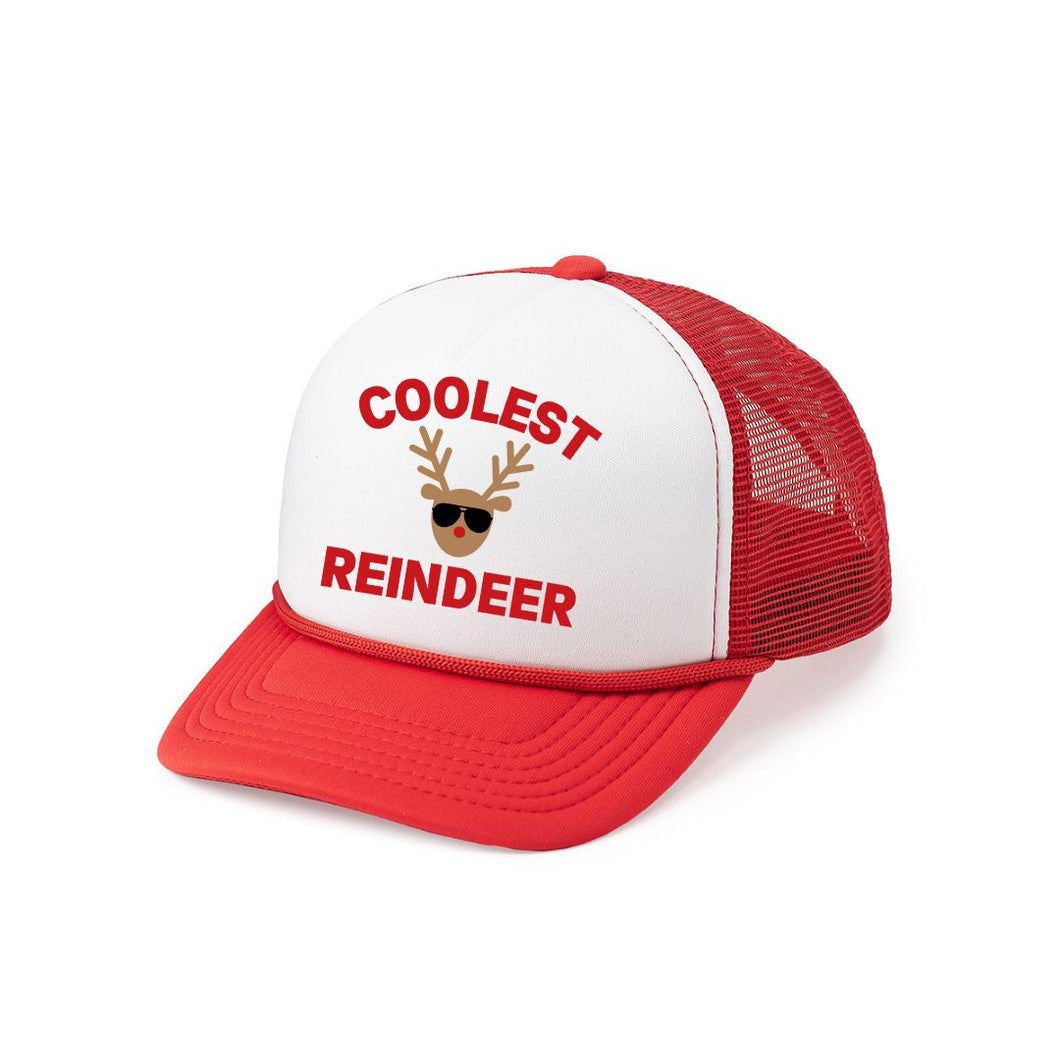 Coolest Reindeer Christmas Trucker Hat - Red/White