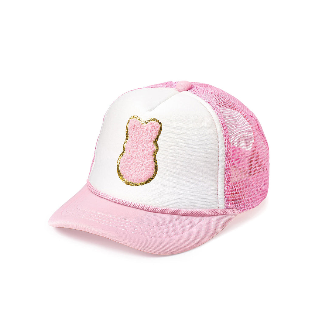 Girl Bunny Patch Easter Trucker Hat - Pink/White