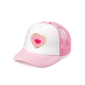 Multi Heart Patch Trucker Hat - Pink/White