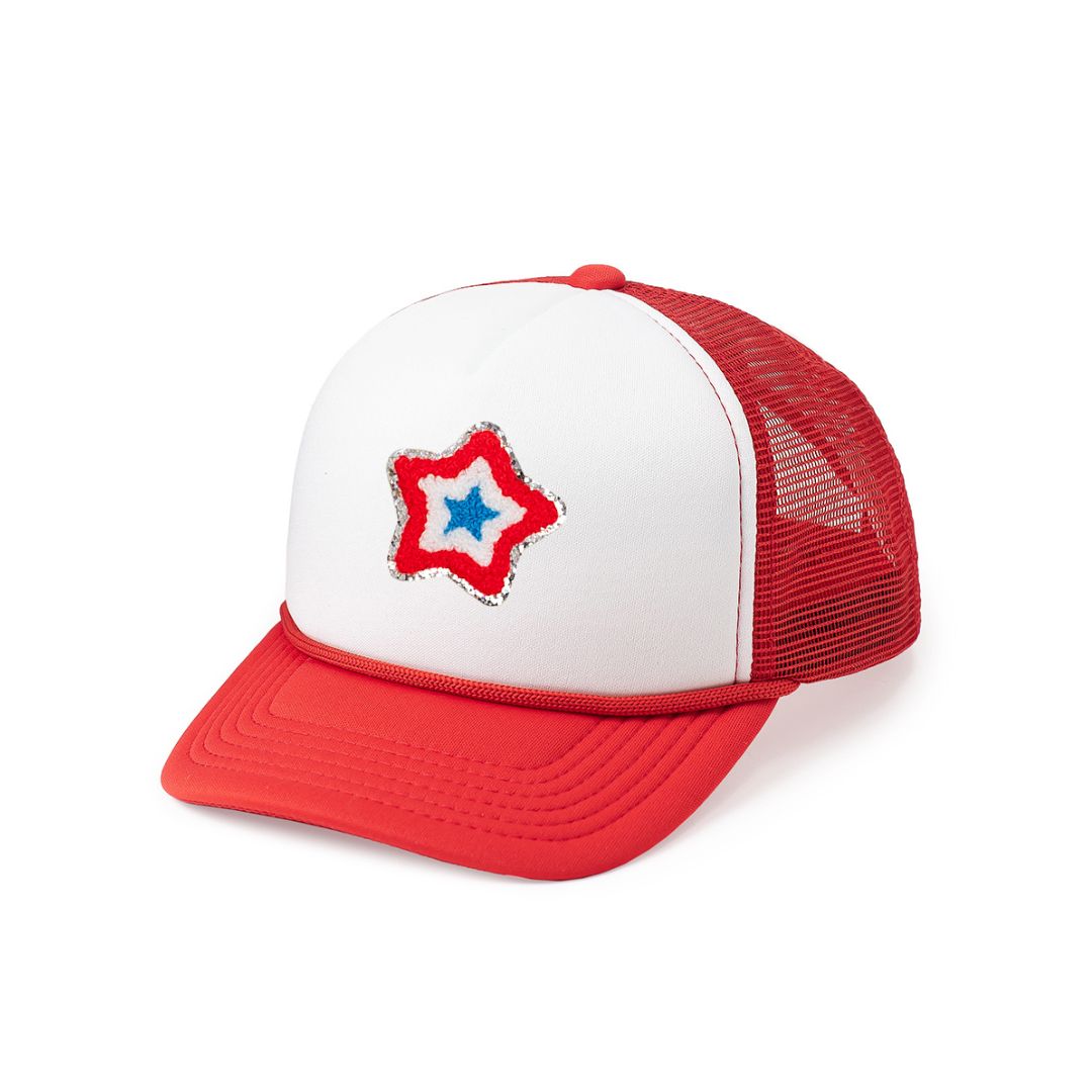 Patriotic Star Patch Trucker Hat - Red/White