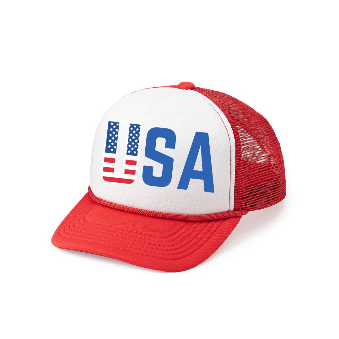 USA Flag Trucker Hat - Red/White