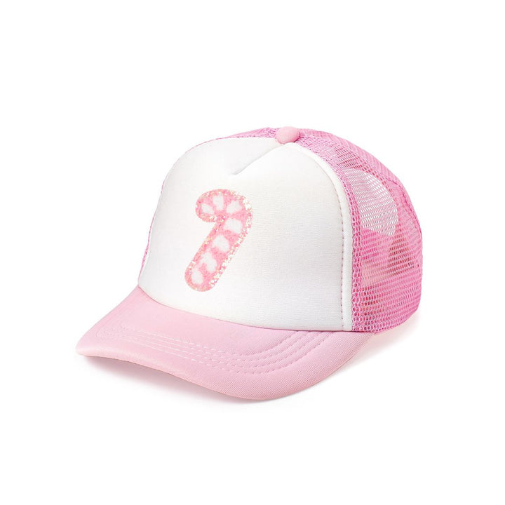Candy Cane Patch Christmas Trucker Hat - Pink/White