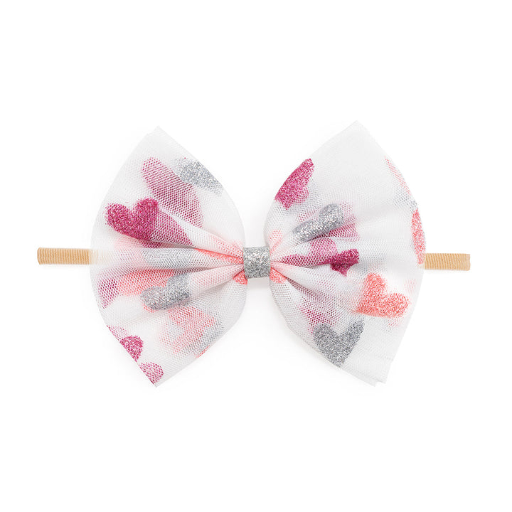 Glitter Heart Tulle Bow Baby Headband