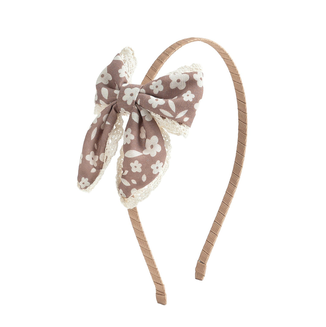 Mocha Floral Lace Bow Headband