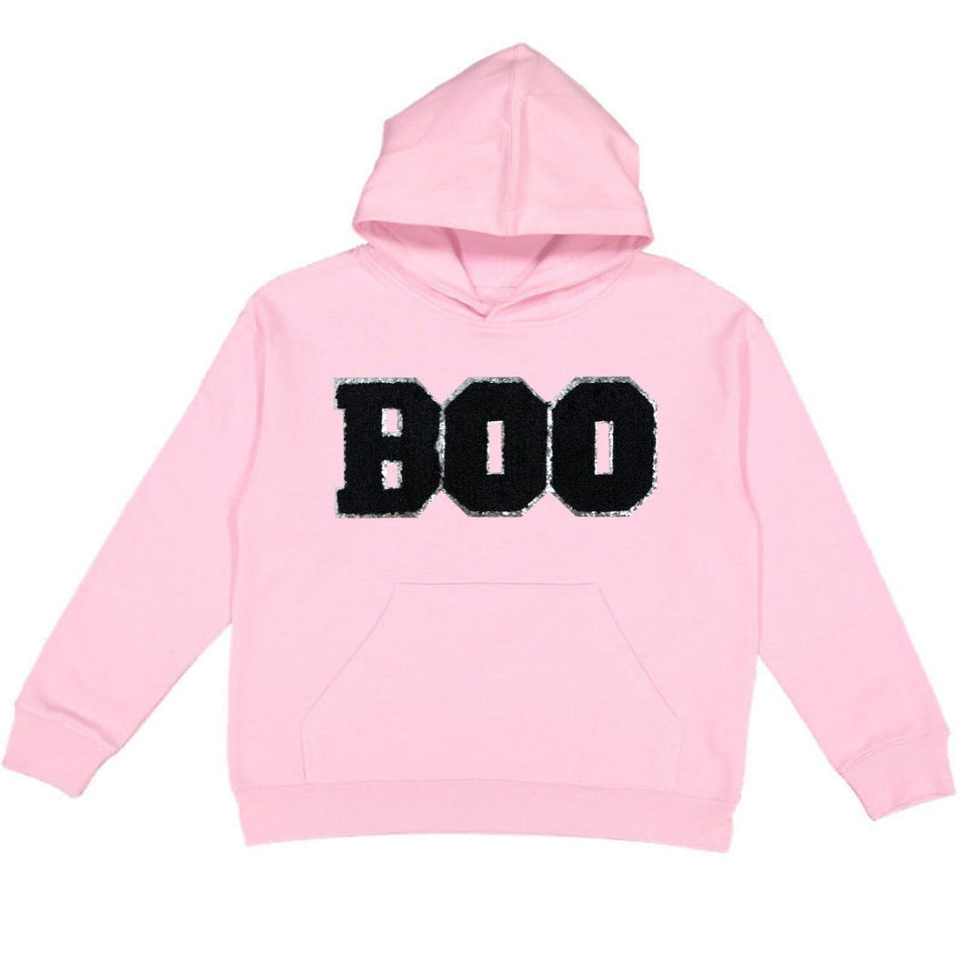 Boo Patch Halloween Youth Hoodie - Pink